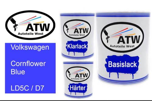 Volkswagen, Cornflower Blue, LD5C / D7: 1L Lackdose + 1L Klarlack + 500ml Härter - Set, von ATW Autoteile West.